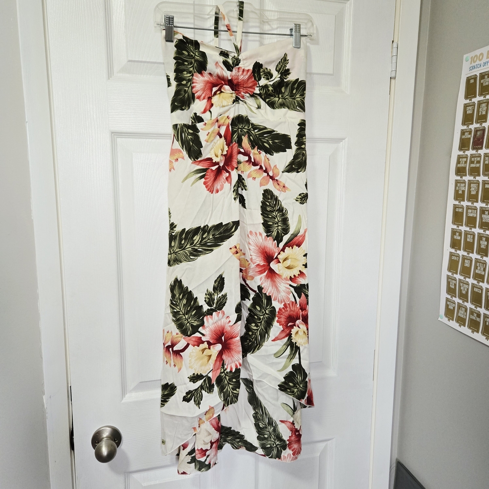 Blue Sky Floral Midi Dress - Cream and Pink